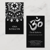 Carte De Visite Élégant instructeur de yoga noir blanc floral Mand (Devant / Derrière)