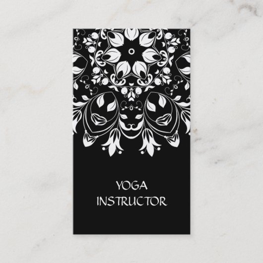 Carte De Visite Élégant instructeur de yoga noir blanc floral Mand (Devant)