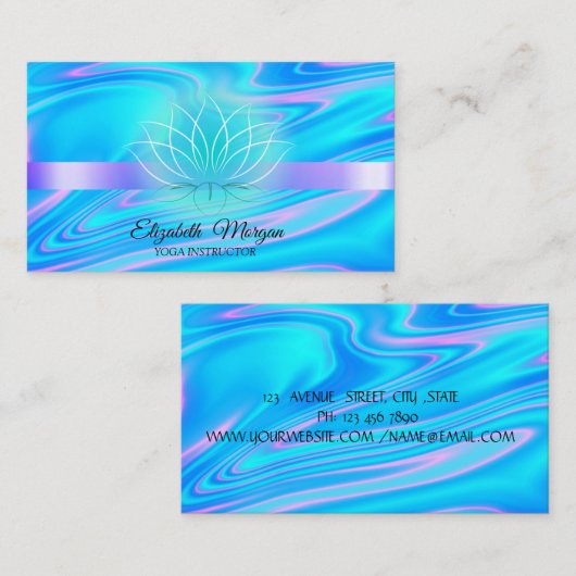 Carte De Visite Élégant instructeur holographique Lotus Yoga (Devant / Derrière)