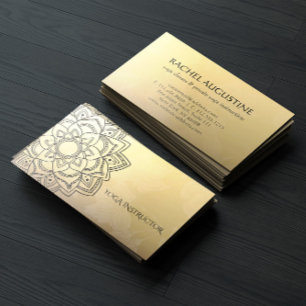 Carte De Visite Élégant instructeur YOGA Black Gold Floral Mandala