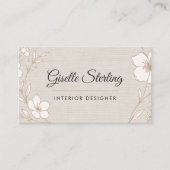 Carte De Visite Elegant Interior Designer Botanical Floral Linen (Devant)