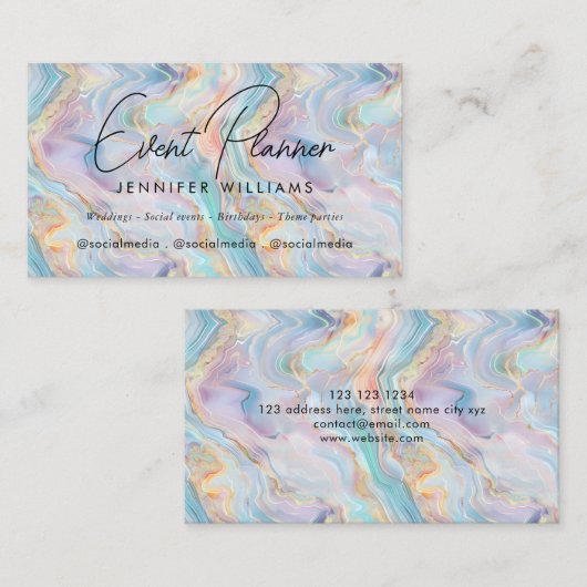 Carte De Visite Elegant Iridescent Holographic Agate Marble (Devant / Derrière)