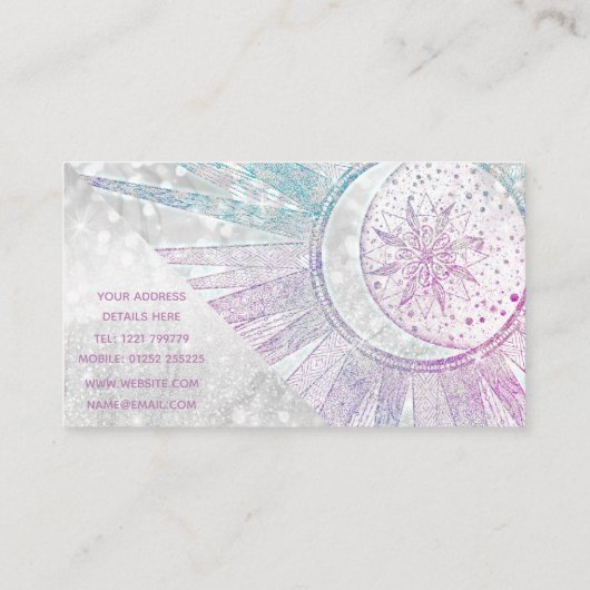 Carte De Visite Elegant Iridescent Sun Moon Mandala Silver Design (Dos)