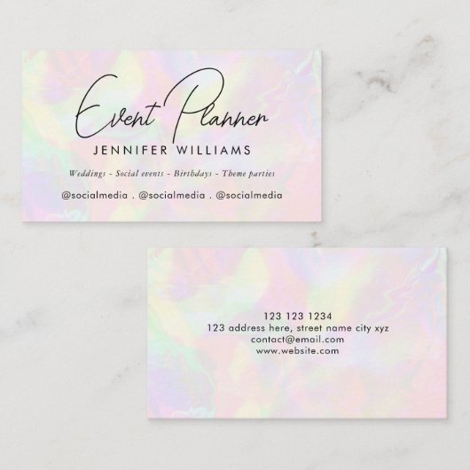 Carte De Visite Elégant Iridescente Holographic Event Planner (Devant / Derrière)