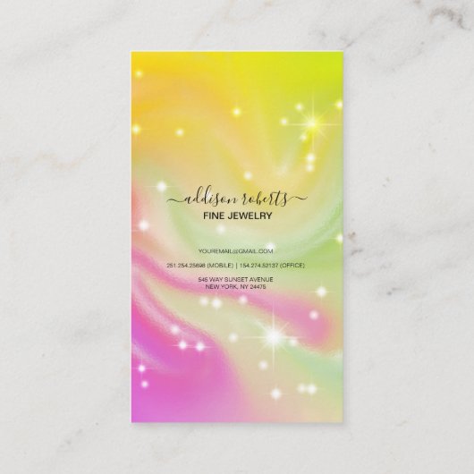 Carte De Visite Elégant Iridescente Holographique Bijoux soins (Dos)