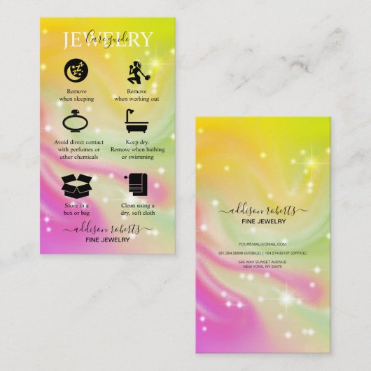 Carte De Visite Elégant Iridescente Holographique Bijoux soins (Devant / Derrière)
