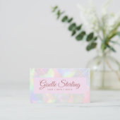 Carte De Visite Élégant Iridescente Opal Stone Rose Script Code QR (Debout devant)