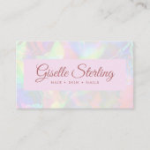 Carte De Visite Élégant Iridescente Opal Stone Rose Script Code QR (Devant)