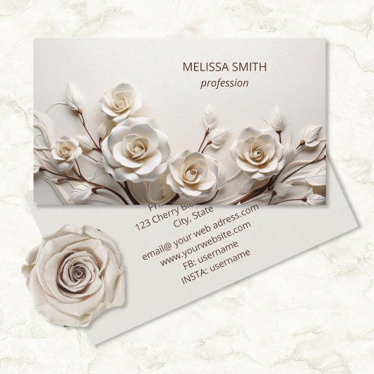 Carte De Visite Elegant Ivory 3D Roses