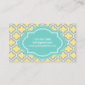 Carte De Visite Élégant Jaune Turquoise Quatrefoil Party Planifica (Dos)