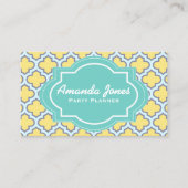 Carte De Visite Élégant Jaune Turquoise Quatrefoil Party Planifica (Devant)