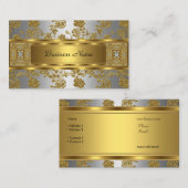 Carte De Visite Élégant Joyau d'argent gris or floral (Devant / Derrière)