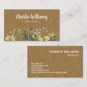 Carte De Visite Elégant kraft feuille vert botanique (Devant / Derrière)