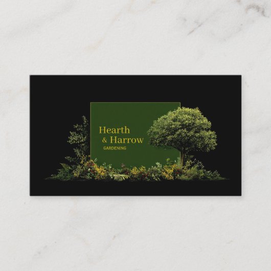 Carte De Visite Elegant Landscape Tree Black Gold Frame Botanical (Devant)