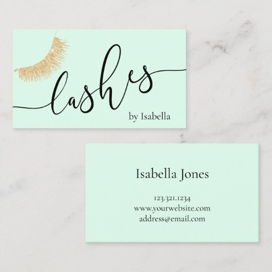 Carte De Visite Élégant lard vert menthe parties scintillant doré (Devant / Derrière)