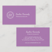 Carte De Visite Élégant Lavender Script Professional Monogramme (Devant / Derrière)