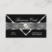 Carte De Visite Elégant Leopard Black Silver Diamond Pearl 2 (Devant)