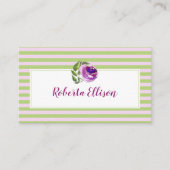 Carte De Visite Élégant Lilac vert floral rayures horizontales (Devant)
