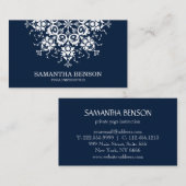 Carte De Visite Élégant logo bleu et blanc Fleur Yoga (Devant / Derrière)