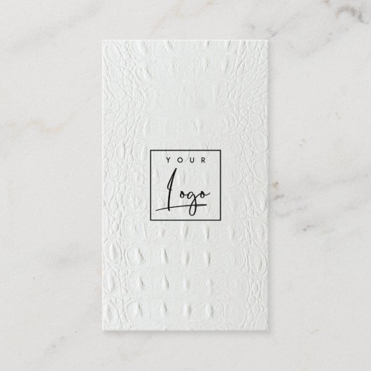 Carte De Visite Élégant logo classique ivoire blanc cuir texture (Devant)