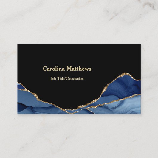 Carte De Visite Élégant logo d'agate bleu or (Devant)