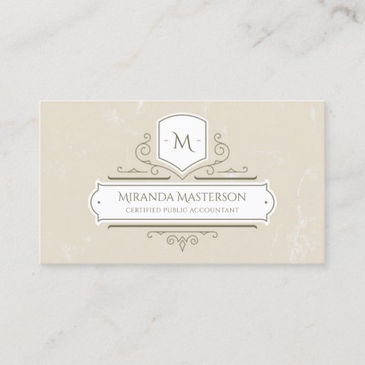 Carte De Visite Élégant logo de parchemin de monogramme comptable  (Devant)
