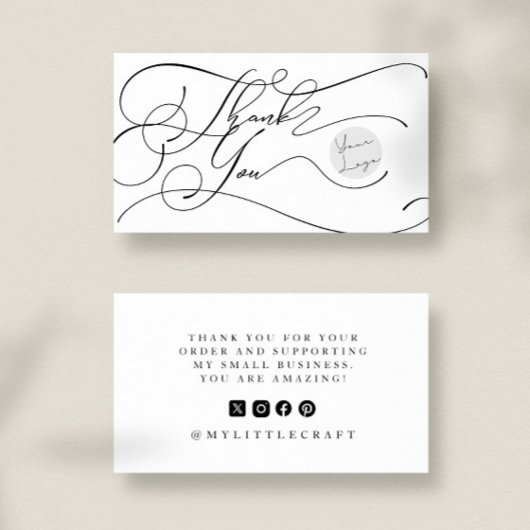 Carte De Visite Élégant logo de script Merci Petite marque