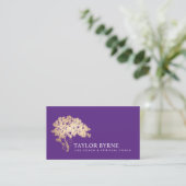 Carte De Visite Élégant logo Gold Tree violet (Debout devant)