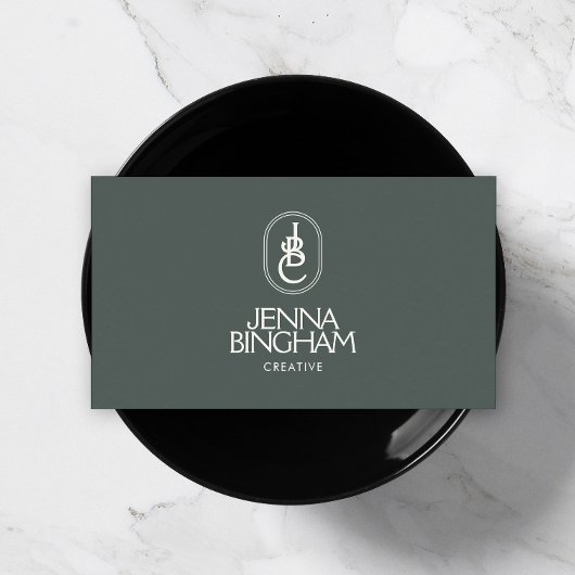 Carte De Visite Élégant Logo Monogramme de Lettres Vert foncé