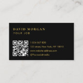 Carte De Visite Élégant logo monogramme Qr Code noir & or (Dos)