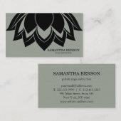 Carte De Visite Élégant logo noir et blanc Fleur Yoga (Devant / Derrière)