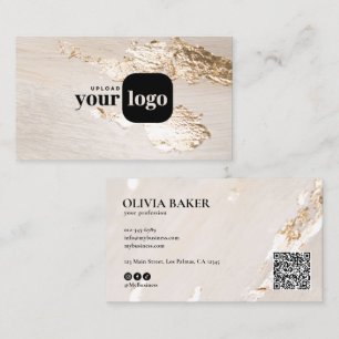 Carte De Visite Élégant logo personnalisé et code QR en feuille d'