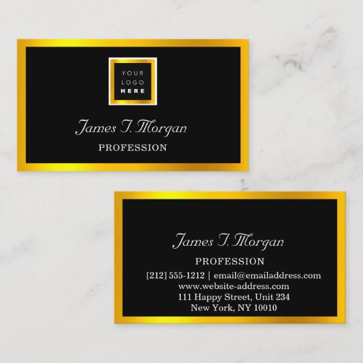 Carte De Visite Élégant logo professionnel encadré noir VIP Gold (Devant / Derrière)