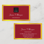 Carte De Visite Élégant logo professionnel encadré Rouge Blanc Or (Devant / Derrière)