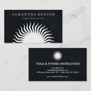 Carte De Visite Élégant Logo Soleil Noir & Blanc Yoga