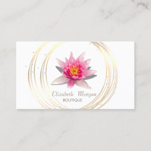 Carte De Visite Élégant Lotus Aquarelle Cercles Blancs Or