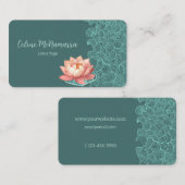 Carte De Visite Élégant Lotus De Pêche Sur Turquoise (Devant / Derrière)