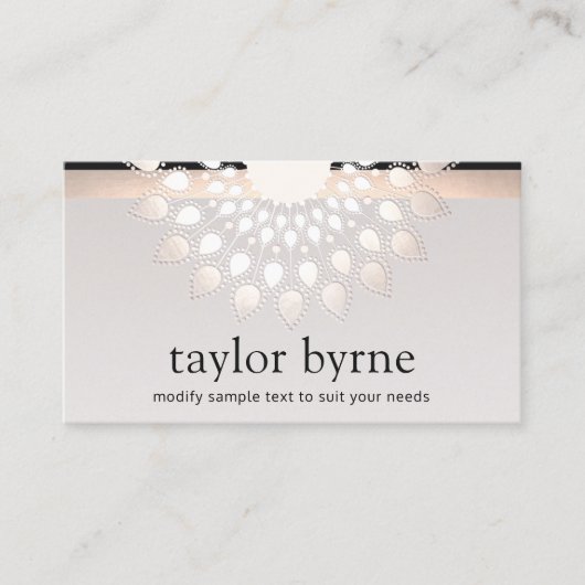 Carte De Visite Elégant Lotus Flower Mandala en Argent (Devant)