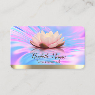 Carte De Visite Élégant Lotus Gold Stripe Holographique Yoga