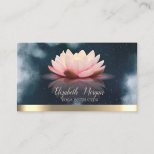 Carte De Visite Elégant Lotus Gold Stripe Navy Blue Yoga