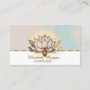 Carte De Visite Élégant Lotus Marron Paillettes Dorées