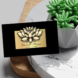 Carte De Visite Élégant Lotus Professionnel, Cadre Faux Or Noir