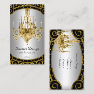 Carte De Visite Élégant Lustre Noir Argent Or Intérieur