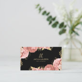 Carte De Visite Élégant Luxe Chic Monogramme Rose Or Floral (Debout devant)