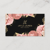 Carte De Visite Élégant Luxe Chic Monogramme Rose Or Floral (Devant)