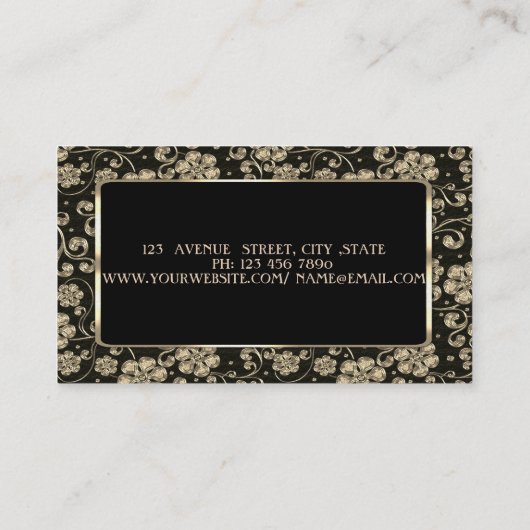 Carte De Visite Elégant Luxe Design, Fleurs Or, Cadre (Dos)