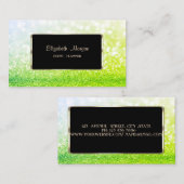 Carte De Visite Elégant Luxe Design, Moderne, Green Glittery Bokeh (Devant / Derrière)