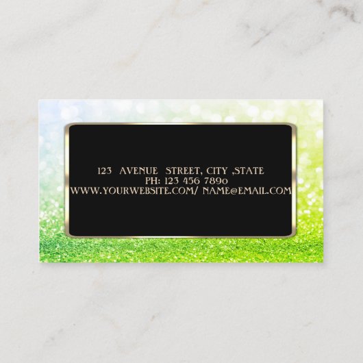 Carte De Visite Elégant Luxe Design, Moderne, Green Glittery Bokeh (Dos)
