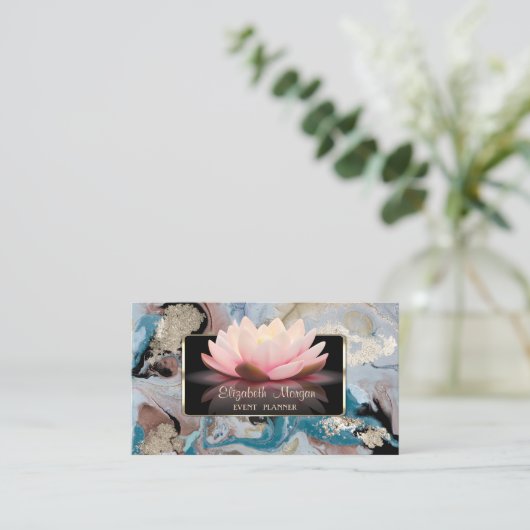 Carte De Visite Elégant Luxe Design, Moderne, Marbre Lotus (Debout devant)