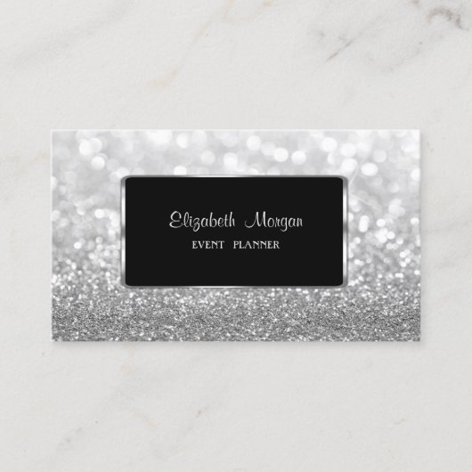 Carte De Visite Elégant Luxe élégant, Moderne, Silver GlitterBokeh (Devant)